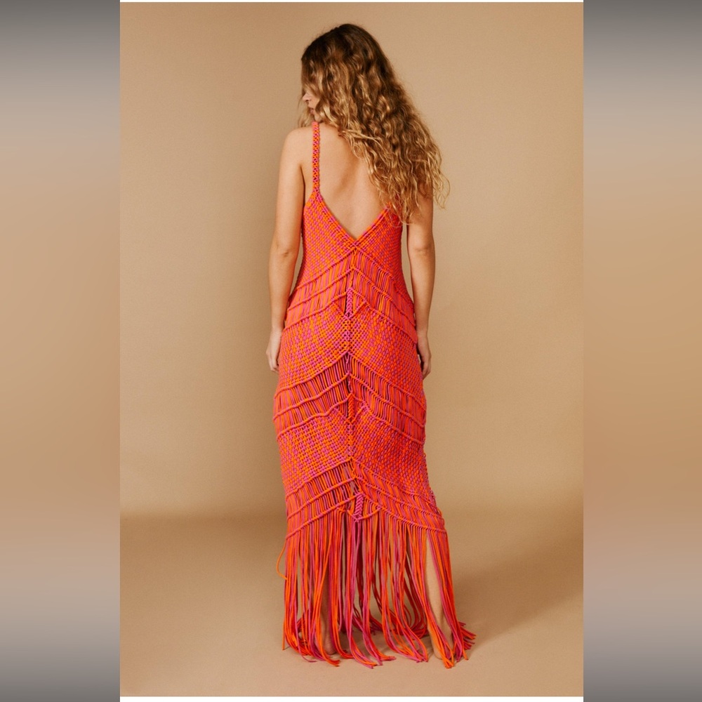 Premium Color Block Macrame Tassel Maxi Dress